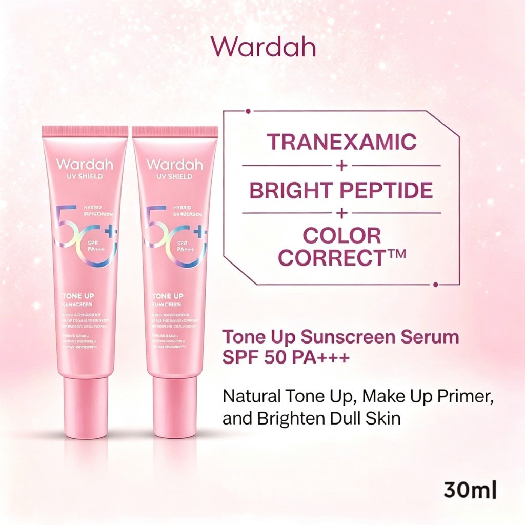 Wardah UV Shield Tone Up Sunscreen SPF 50+ PA+++ 30ml - Ringan, Meratakan Warna Kulit, Aman untuk Kulit Sensitif