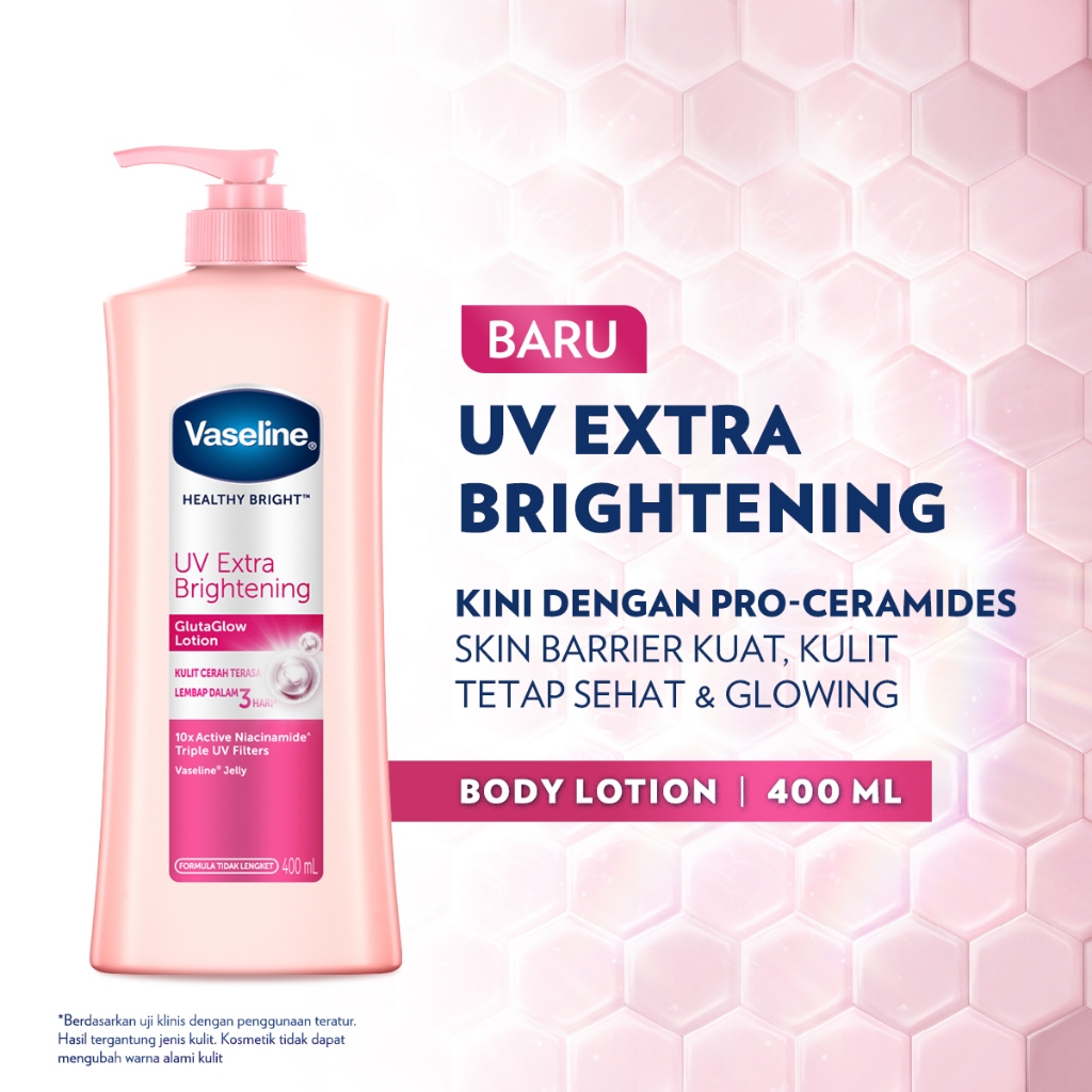 Vaseline Healthy Bright UV Extra Brightening - No 1 Body Lotion untuk Kulit Cerah Merata, Plumpy & Terlindungi dengan GlutaGlow, Pro-Ceramide & Triple UV Filters 400mL