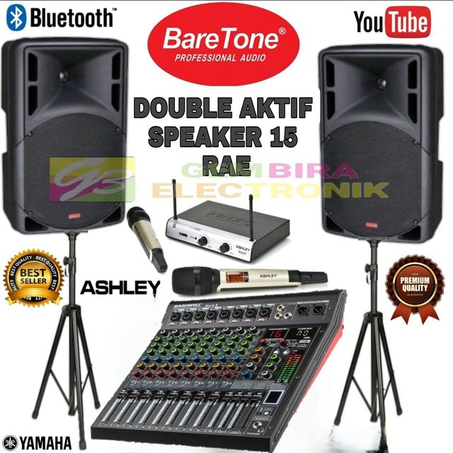 Paket sound system baretone speaker aktif 15 inch outdoor indoor Mixer Hardwell 8 channel Original