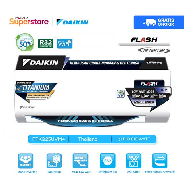 Daikin AC Wall Mounted Split Inverter Flash Thailand 1 PK - FTKQ25UVM4 | FTKQ25 UVM4