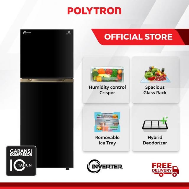 POLYTRON Kulkas 2 Pintu 300L Inverter New Belleza Big Liter PRM 431X