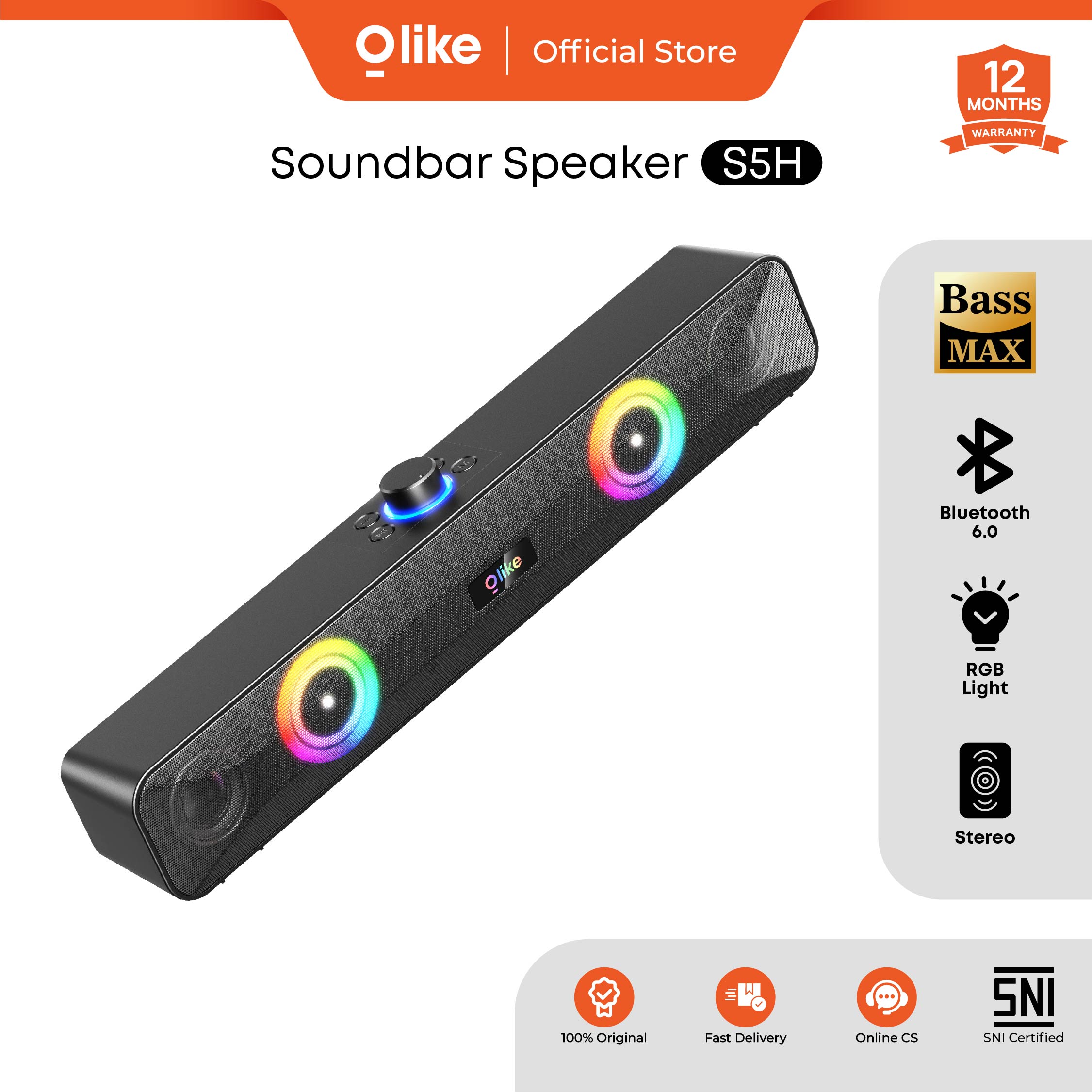 [BEST SELLING] Olike S5H Soundbar Speaker Bass Max with Subwoofer | RGB Lights | Bluetooth 6.0 | 1200mAh Battery | 5 Jam Pemutaran | TWS Mode Surround Sound | Port USB Type C | Garansi 1 Tahun