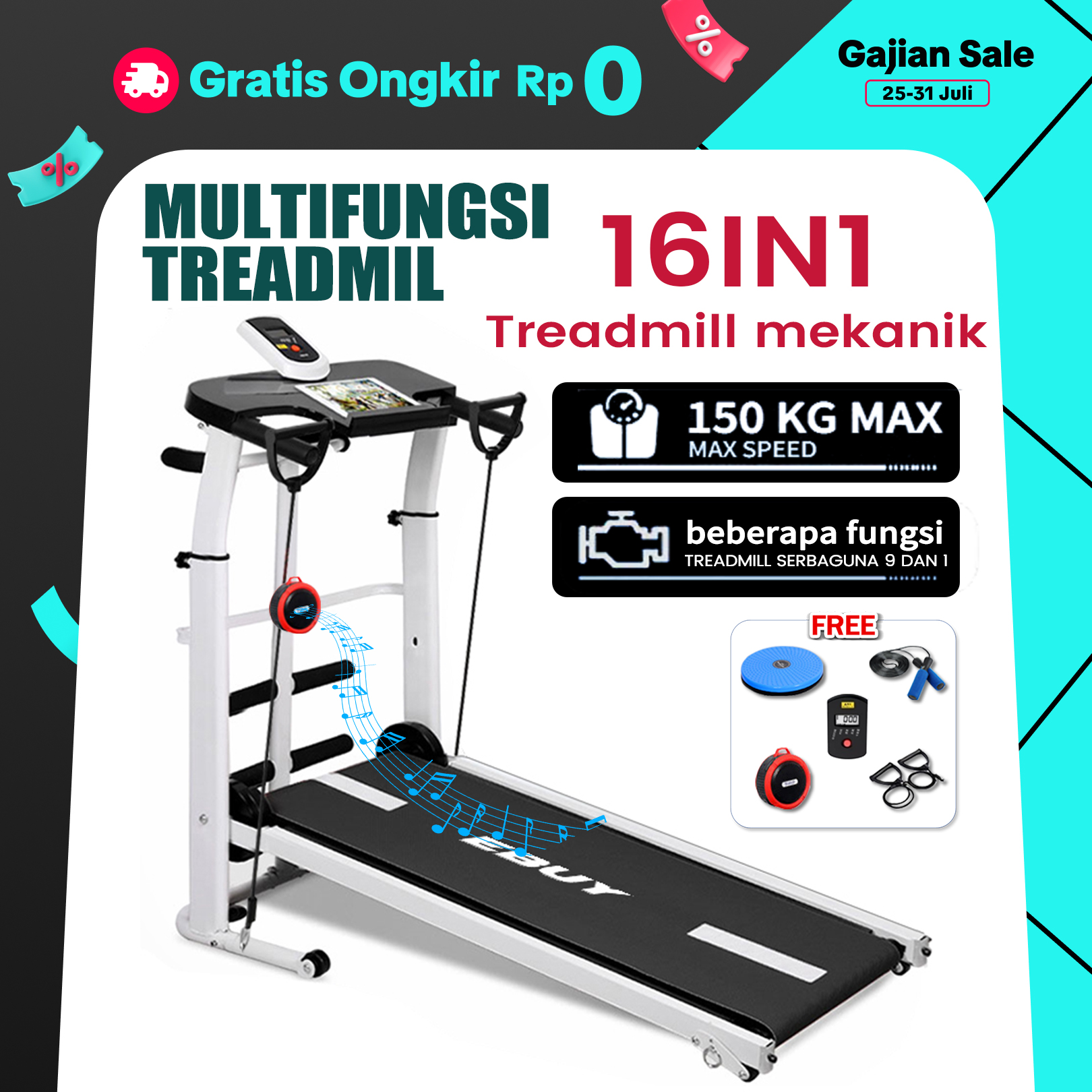 Treadmill Manual MultiFungsi Treadmill 8 in 1-Alat Fitness Termurah/Treadmill yang tidak menggunakan listrik Kaki Olahraga Perut Kursi