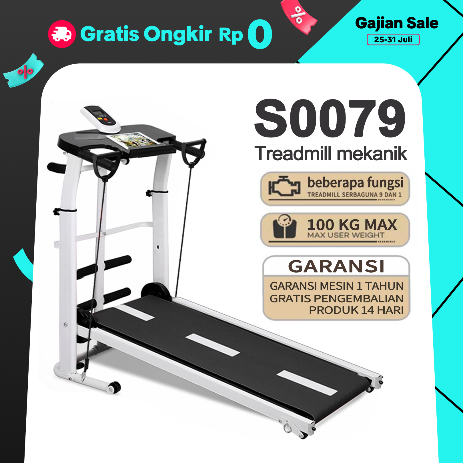 Treadmill Manual Multifungsi 8 in 1 Treadmill - Alat Fitness/Treadmill Yang Tidak Mengkonsumsi Baterai