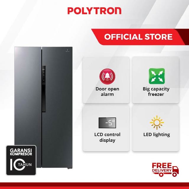 POLYTRON Kulkas 2 Pintu Side by side 450L Inverter New Belleza PRS 460B