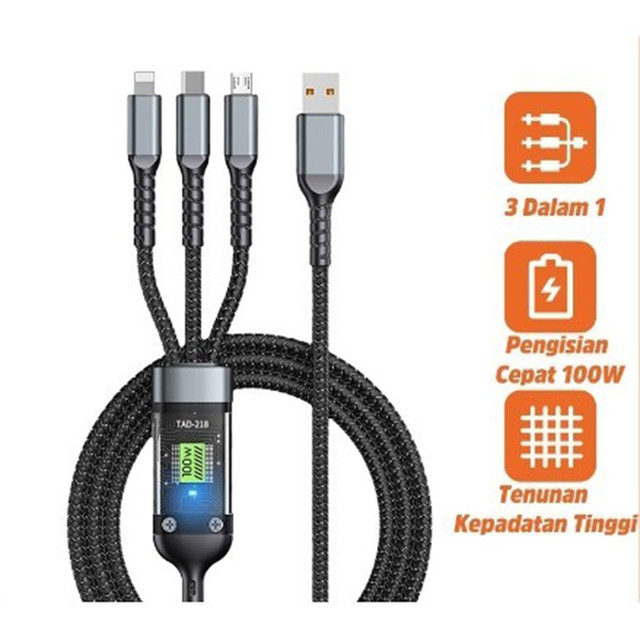 Pasevin Kabel data charger fast charging 100W 3 in 1 Kabel lightning micro USB type C 3A black for Android iOS Type-C