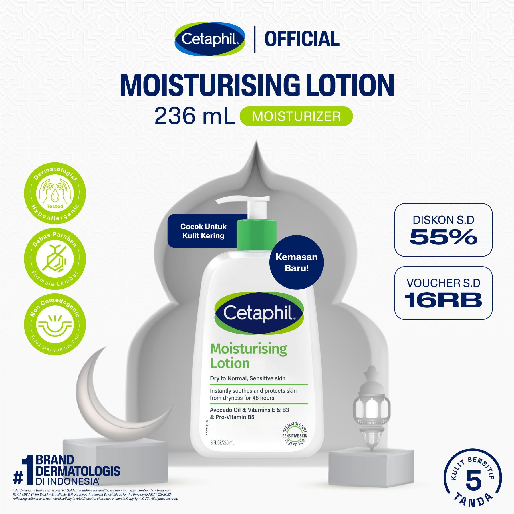 Cetaphil Moisturizing Lotion 236ml dengan Avocado Oil Pelembap Perawatan Tubuh untuk Kulit Kering, Berminyak, dan Sensitif