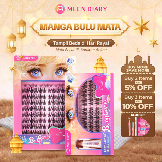 MLEN DIARY Bulu Mata  MANGA=Baby Comic Bulumata Palsu  D Curl Individu Dapat Digunakan Kembali - Panjang  Bulumata 10-14mm Extension eyelash