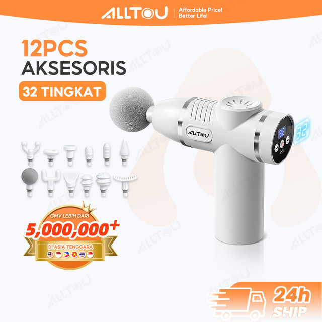 ALLTOU Alat Pijat Terapi Otot with 12 Head Alat Relaksasi Otot Elektrik Fasia Muscle Massager Gun Perawatan Punggung Tubuh Wajah Mengencangkan Leher
