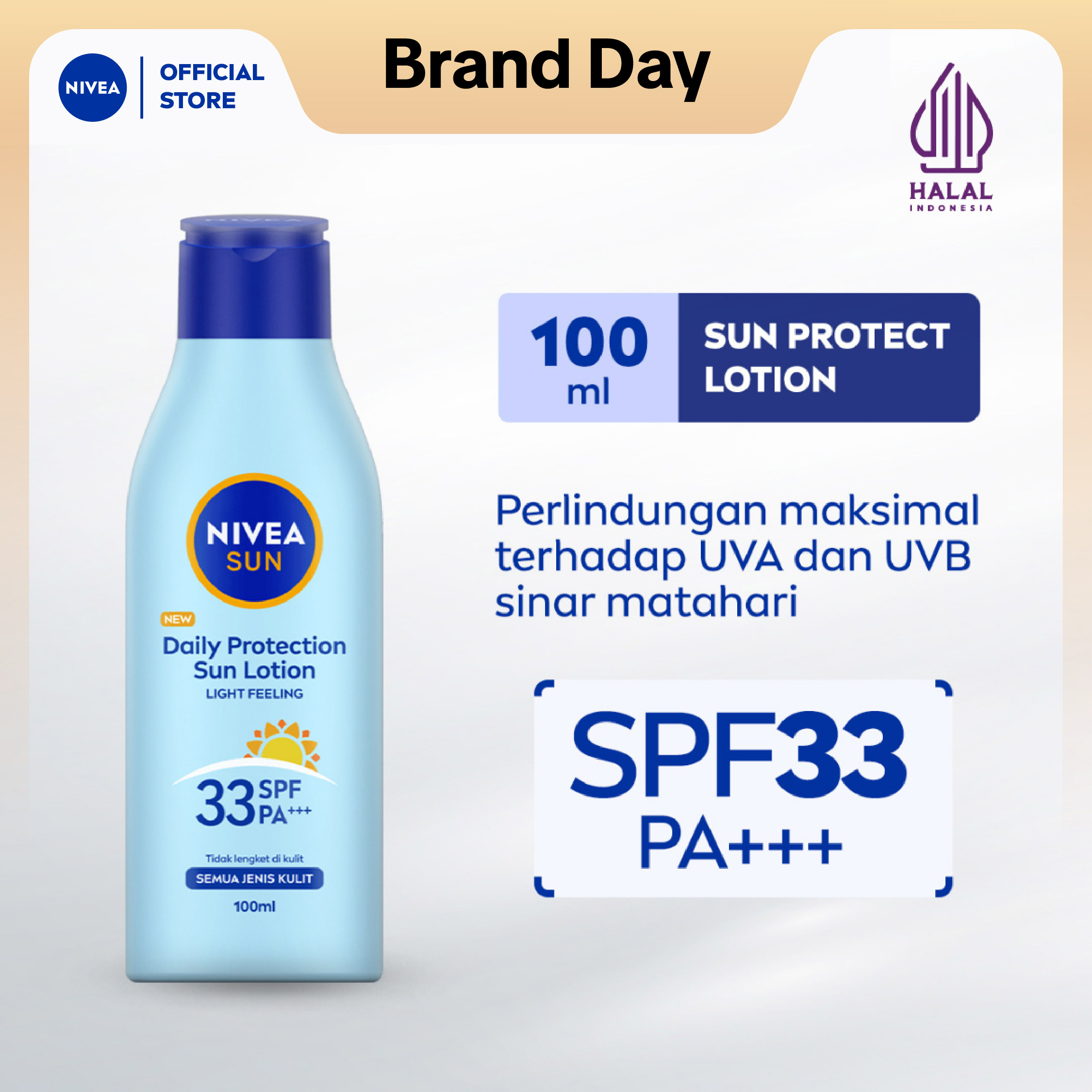NIVEA Body Lotion Daily Protection Sun SPF33 100ml - Sunscreen badan lotion sunblock sunblok SPF UV body care mencerahkan melembabkan 24 jam harian cepat meresap tidak lengket tekstur ringan anti radi