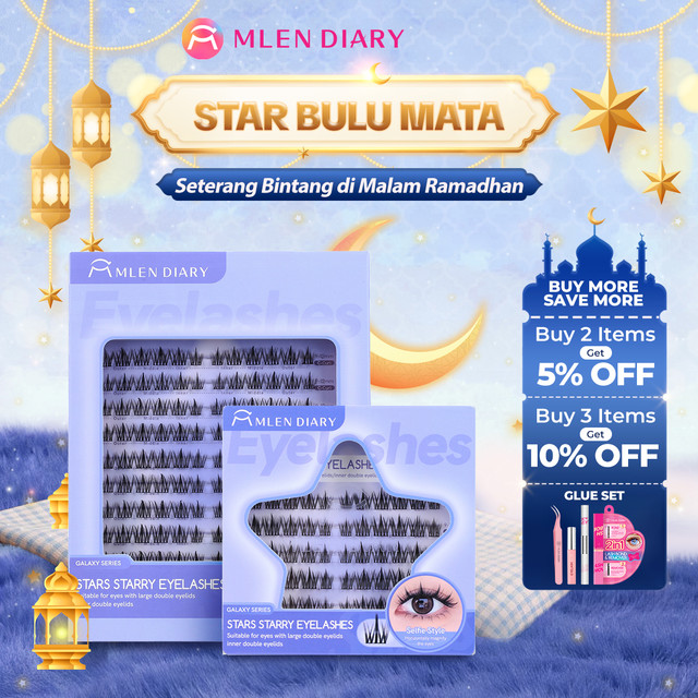 Mlen Diary Bulu Mata Palsu Star eyelash  Series- Matahari, Bulan, dan Bintang- DIY bulu mata palsu  C Curl 9-12mm terbaru dengan satu set lem eyelash extension yang sudah termasuk penghapus, makeup mata dan kosmetik