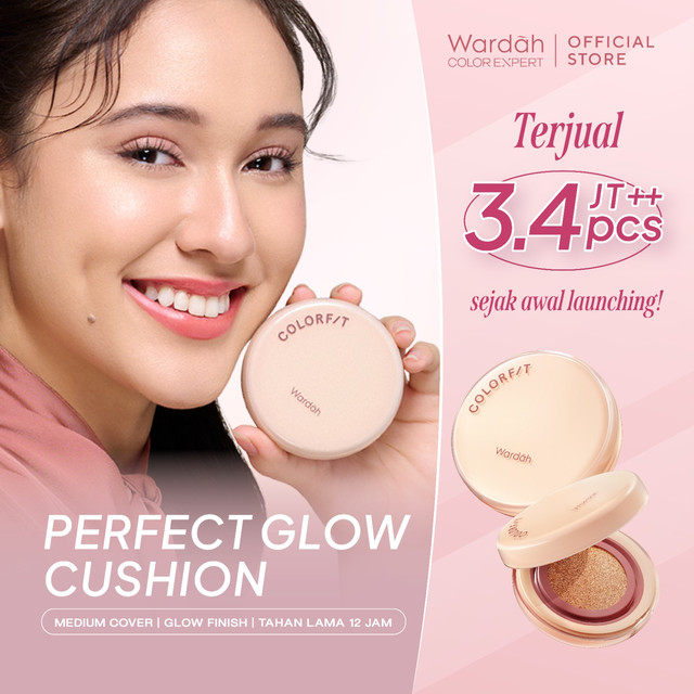 Wardah Cushion Glow Colorfit Perfect Glow Cushion 15 g - Medium-High Coverage Hingga 12 Jam Dengan SPF 40 PA - Dilengkapi Dengan Glow Perfecting Pigment & Skincare-infused CICA + Hydra ß-Glucan - Hasil Akhir Glowing - Makeup