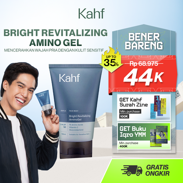 [NEW! BEBAS KUSAM TANPA BIKIN KERING] Kahf Bright Revitalizing Amino Gel Face Wash 100 ml – Sabun Cuci Muka Pria Kulit Sensitif untuk Mencerahkan Wajah dengan Vitamin C, Niacinamide, Gluconolactone, Panthenol – Gentle Cleanser Low pH for Daily Use
