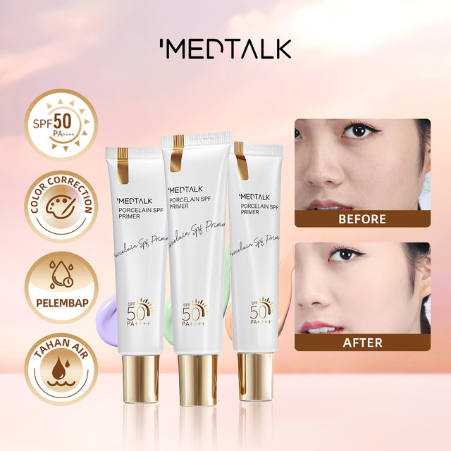 Medtalk Primer Wajah Tahan Lama & Tahan Air SPF50 PA++++ Melembapkan Mencerahkan Kulit Menutupi Pori-pori 30g Tabir Surya Makeup Foundation