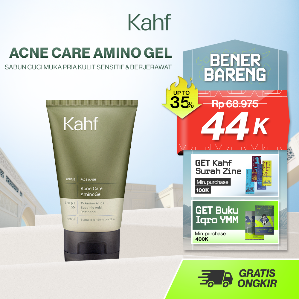 [NEW! BEBAS JERAWAT TANPA RASA KETARIK] Kahf Acne Care Amino Gel Face Wash 100 ml – Sabun Cuci Muka Pria Kulit Sensitif & Berjerawat dengan Hypochlorous Acid, Panthenol, Succinic Acid, Glycerin – Gent