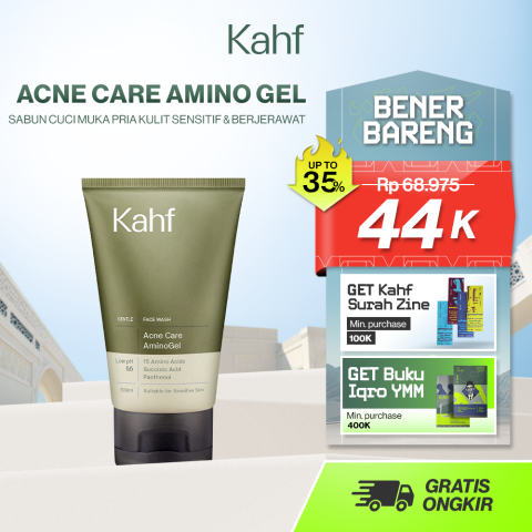 [NEW! BEBAS JERAWAT TANPA RASA KETARIK] Kahf Acne Care Amino Gel Face Wash 100 ml – Sabun Cuci Muka Pria Kulit Sensitif & Berjerawat dengan Hypochlorous Acid, Panthenol, Succinic Acid, Glycerin – Gentle Cleanser Low pH untuk Daily Use