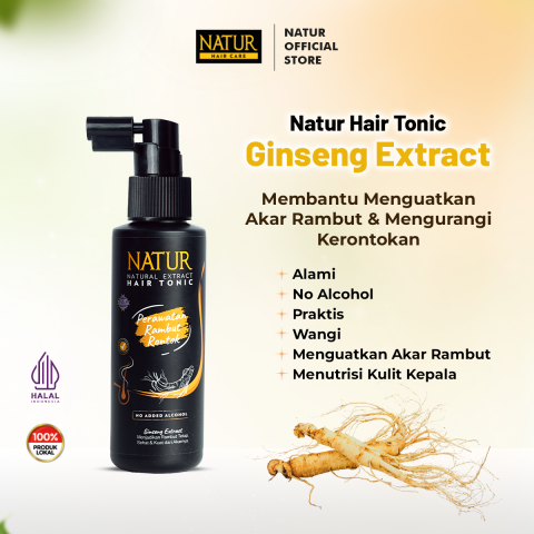 Natur Hair Tonic Ginseng 90 ml - Tonik Perawatan Rambut Rontok Anti Hair Fall Menguatkan Akar Rambut Extract Shampoo Hairtonic - Haircare, Kering
