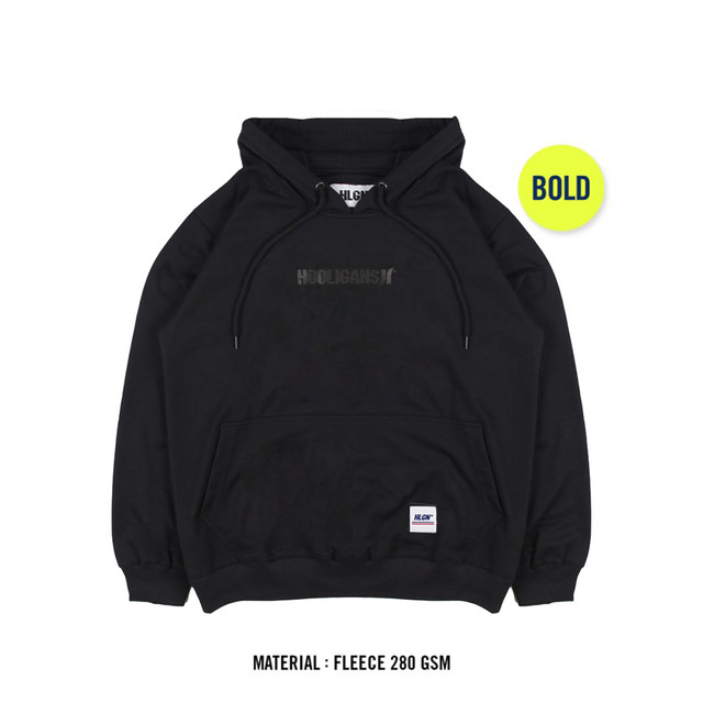 HOOLIGANS Hoodie Bold Visione 22.1 - Black Fleece Sweater Hitam Panjang Pria Nyaman lokal brand