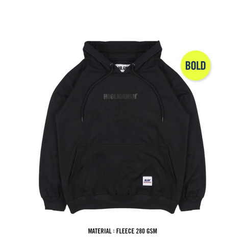 HOOLIGANS Hoodie Bold Visione 22.1 - Black Fleece Sweater Hitam Panjang Pria Nyaman lokal brand