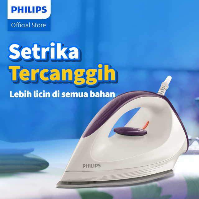 Philips Setrika Kering Afinia GC160/27 - Putih Ungu, DynaGlide, seterika, seterika philips, gosokan baju, strika, gosokan baju philips, setrika pakaian, setrika terbaik