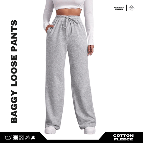 NEW HEXA Celana Jogger Baggy Loose Pants Fit untuk Wanita dan Pria Kaki Lurus Hitam Abu Olahraga Sport Bahan Katun Fleece Nyaman