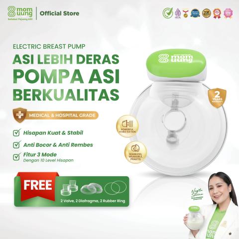Mom Uung Pompa ASI Elektrik Tanpa Kabel Hospital Grade – Hisap Kuat Stabil, Pengosongan Optimal Lebih Cepat – Dual Mode – Garansi 2 Tahun