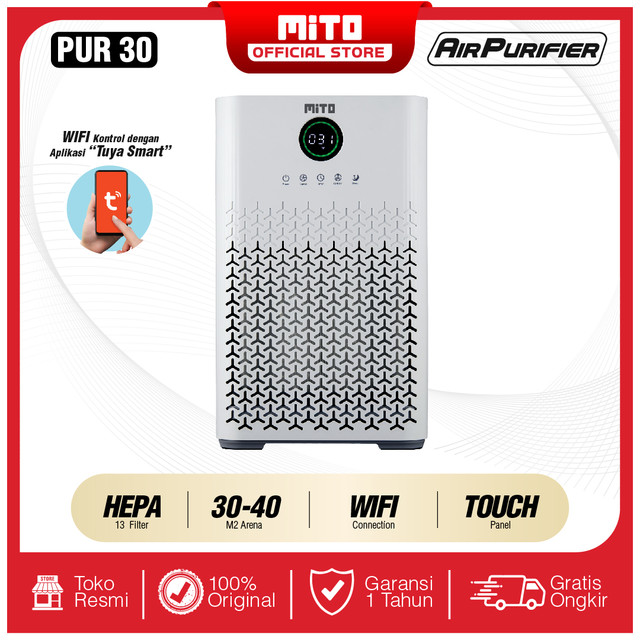 Mito air purifier pur30 air purifier with hep13 filter, UV-C rays, Alergy Protection & negative ions (anion)