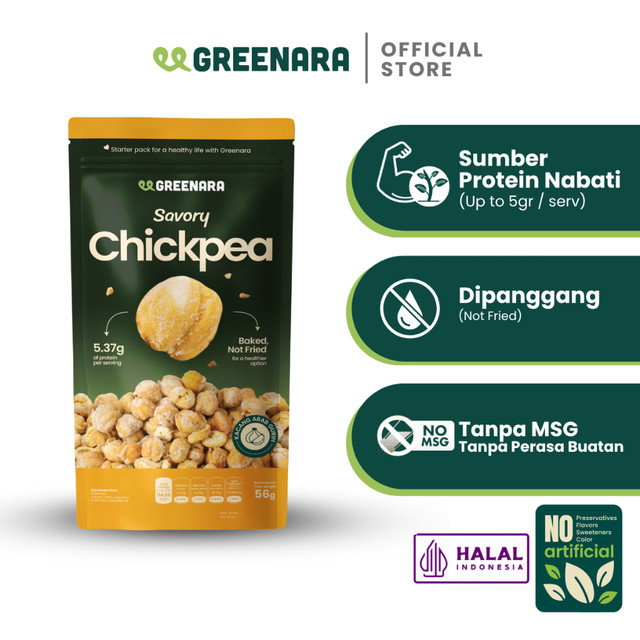 Greenara Natural Roasted Chickpea Savory 56g / Kacang Arab Panggang Gurih / Snack Sehat