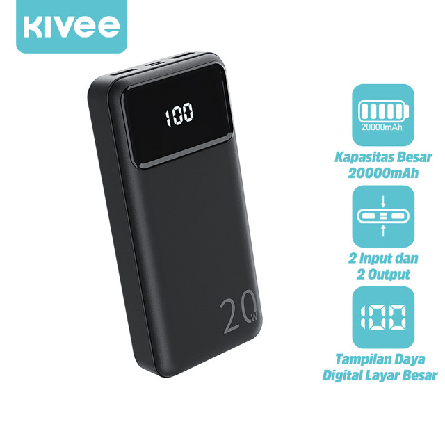 Kivee powerbank 20000 mAh 10000 mAh powerbank fast charging dual USB output 2 input LED display Murah mini for iPhone Xiaomi Anker Samsung