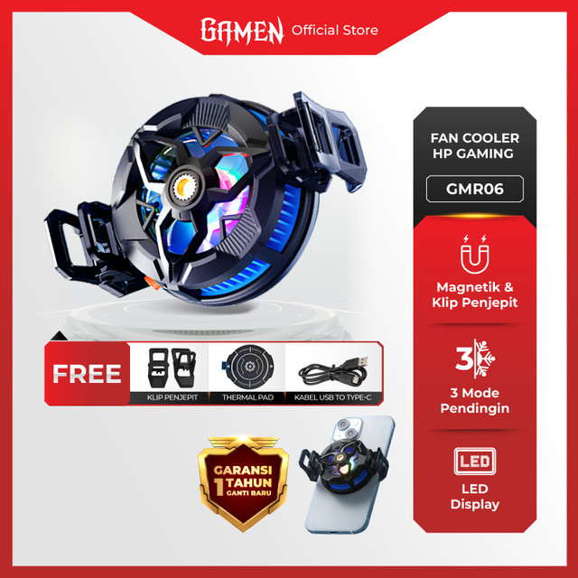 GAMEN Radiator Fan Cooler GMR06 Heatsink Kipas Angin Magnetic Mobile Phone Pendingin HP Super Cooling Fan Mendinginkan dalam Sekejap Compatible Dengan Semua Tipe HP Original - Garansi 1 Tahun