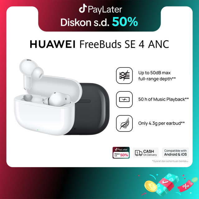 【K's Exclusive】HUAWEI FreeBuds SE 4 ANC TWS l Up to 50dB l 10mm Dynamic Driver | 50H Long Battery Life l IP54