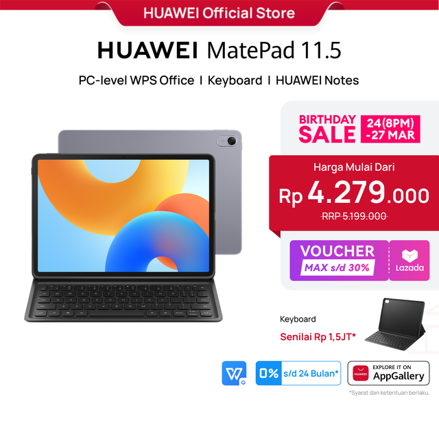 【BDAY SALE | Voucher Max s/d 30%】HUAWEI MatePad 11.5-inch Tablet | PC-level WPS Office | Keyboard | HUAWEI Notes