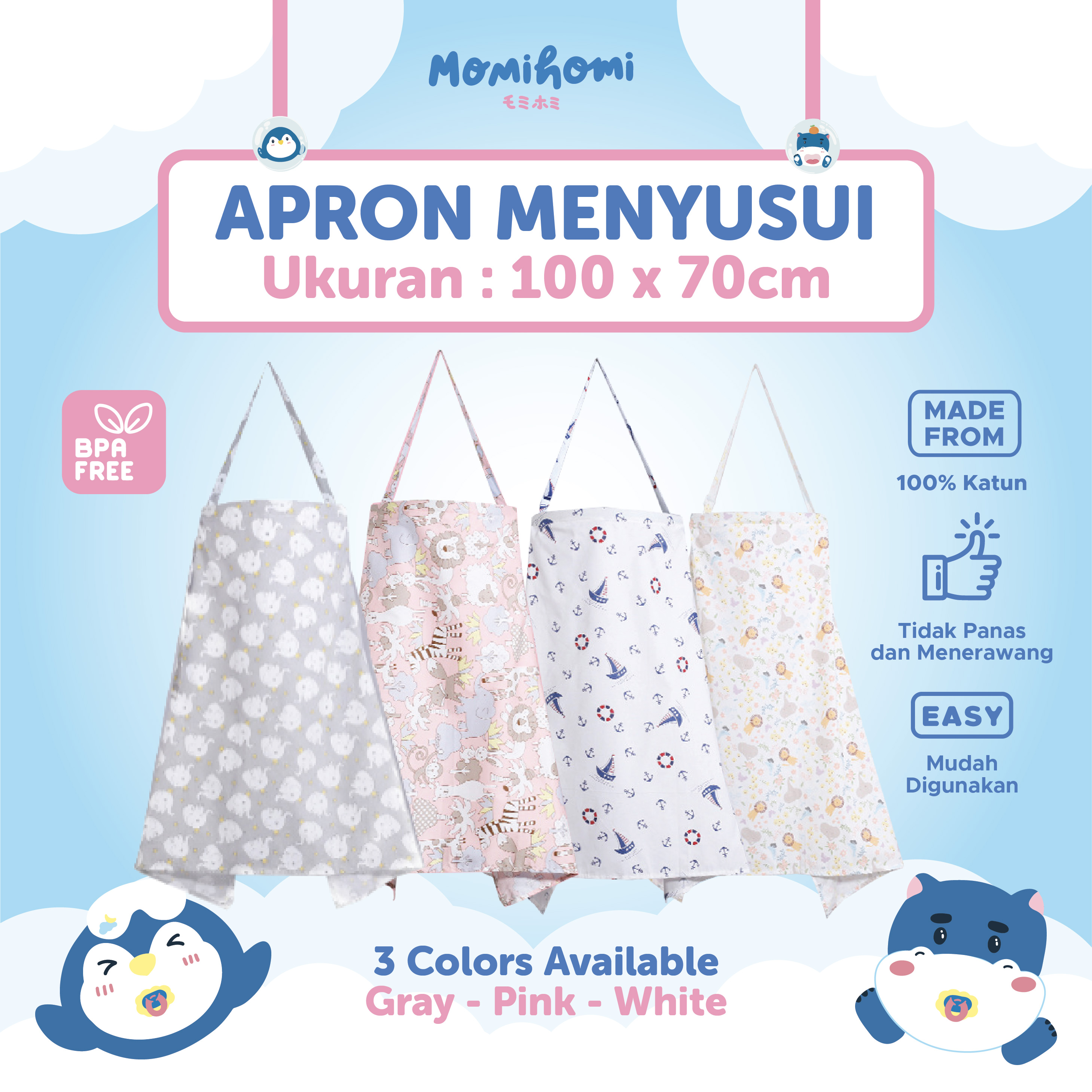 [BAHAN ANTI-BACTERIAL] Apron Menyusui Tidak Nerawang Nursing Apron Cotton Nursing Celemek Cover Kain Penutup Ibu Menyusui Bayi Motif Baby Apron Breastfeeding Perlengkapan Bayi Baru Lahir