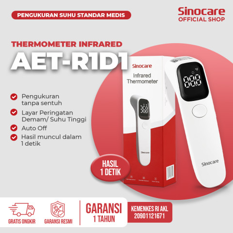 Sinocare Termometer Infrared AET-R1D1- Alat Pengukur Suhu Badan & Bayi dengan Rentang 32°C - 42°C, Akurasi Terjamin Garansi 1 Tahun