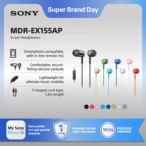 SONY MDR-EX155AP Earphone With Mic / EX155AP / EX-155AP