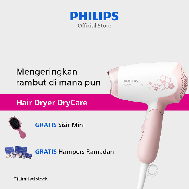 Philips | Hair Dryer DryCare | Pengering Rambut | DryCare 400 W dengan 2 Setelan Pengeringan & Angin Dingin | Pink | HP8108/02