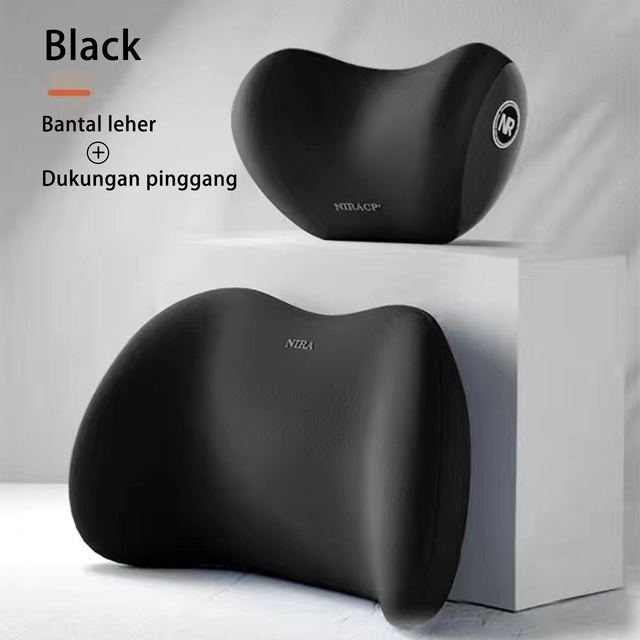 【COD】NIRACL Car Bantal Berkendara Mobil Set Penopang Leher dan Pinggang Hitam Bantal Leher Busa Memori Bantal Lumbar