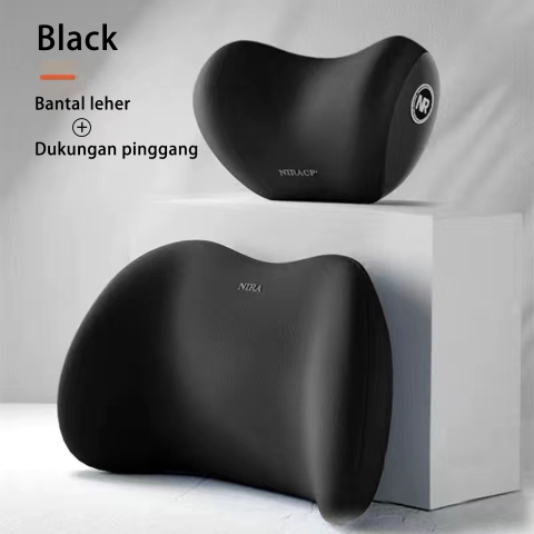 【COD】NIRACL Car Bantal Berkendara Mobil Set Penopang Leher dan Pinggang Hitam Bantal Leher Busa Memori Bantal Lumbar
