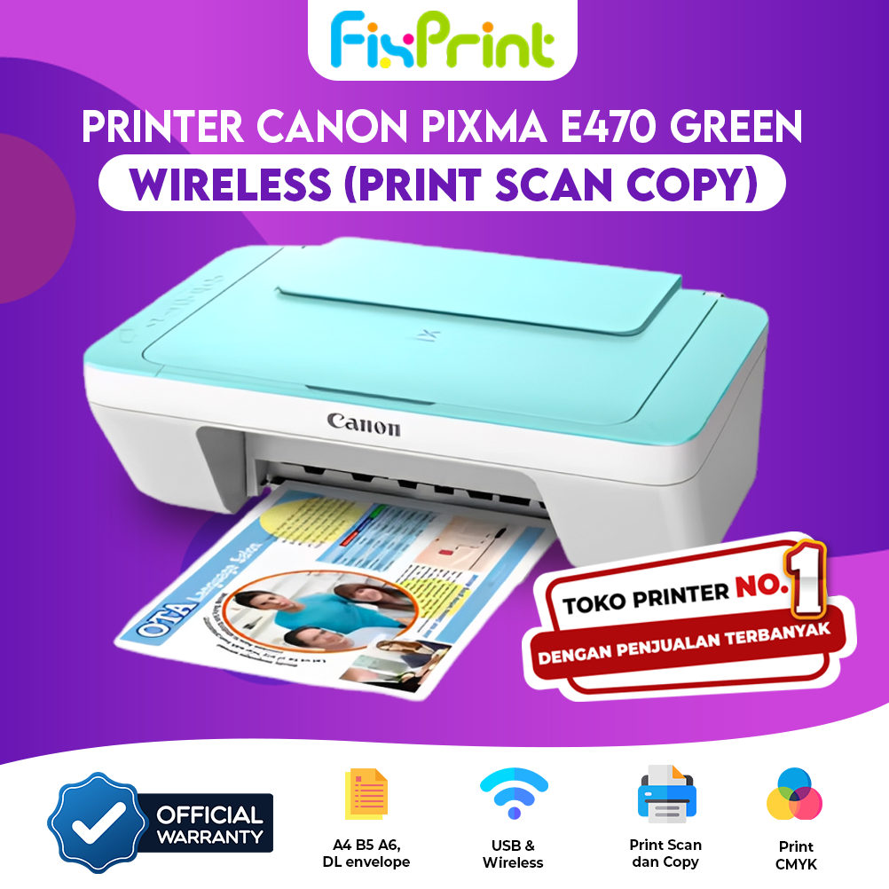 Printer Canon Pixma E470 E410 All-In-One Print Scan Copy A4 Bergaransi Resmi 8787