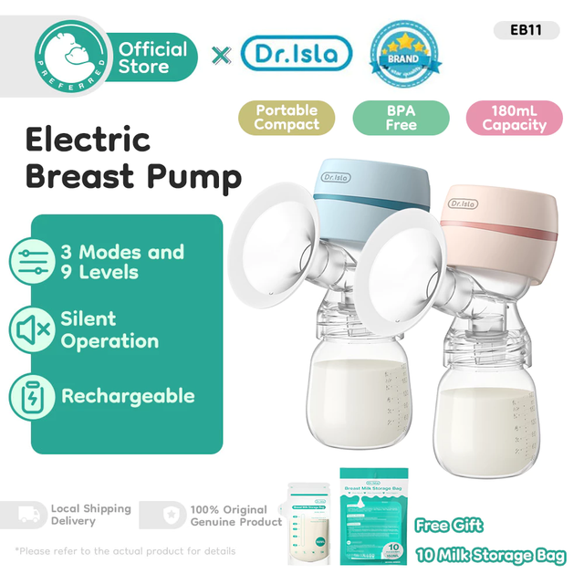【Bouns】Preferred&Dr.isla Pompa ASI Electrik EB11 - Hisap Kuat Portabel dengan 9 Level Flapes - Produk Sesuai Garansi Purna Jual PUTIH IBU Program ASI Bayi