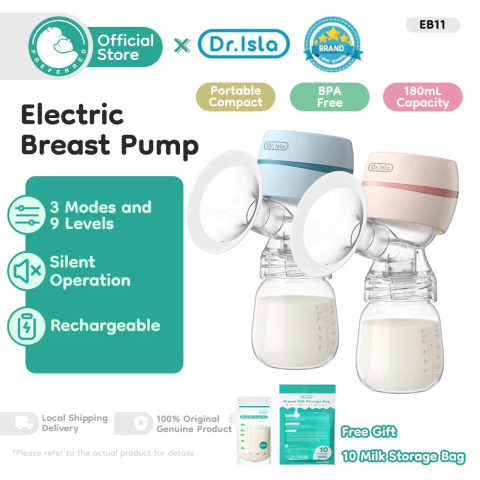【Bouns】Preferred&Dr.isla Pompa ASI Electrik EB11 - Hisap Kuat Portabel dengan 9 Level Flapes - Produk Sesuai Garansi Purna Jual PUTIH IBU Program ASI Bayi