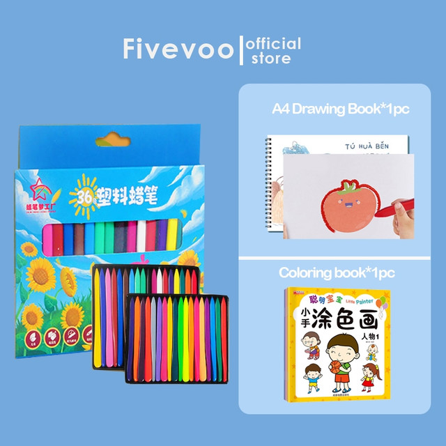FIVEVOO Paket Mewarnai/ Set Mewarnai Crayon, Coloring Book, Drawing Book