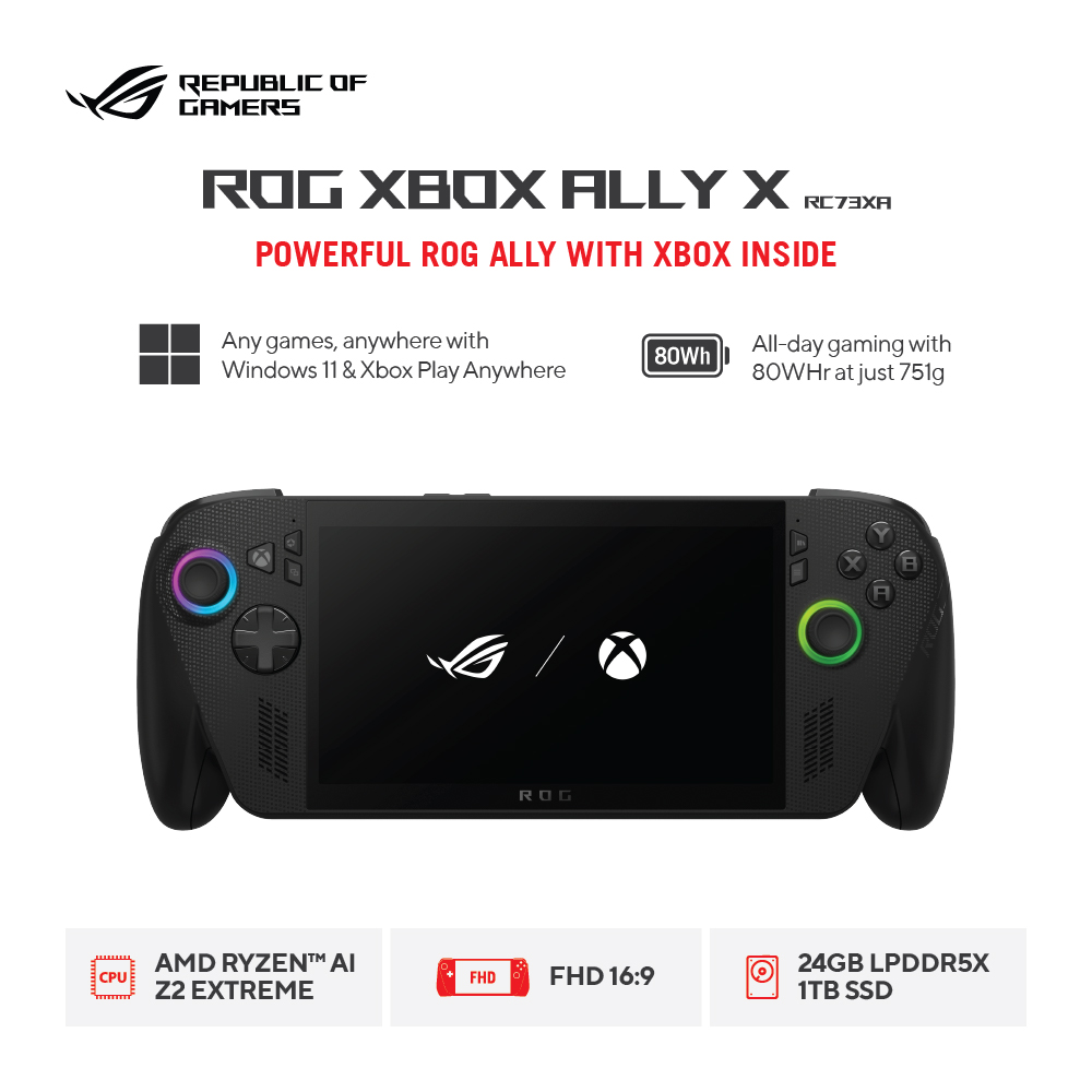 ASUS ROG Xbox Ally X RC73XA-Z2EA35A3T – Black [AMD Ryzen AI Z2 Extreme Processor / AMD Radeon Graphics / 24GB / 1TB / 7inch / WIN11]
