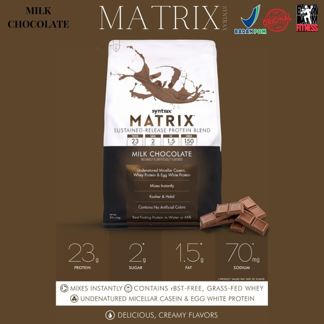 SYNTRAX MATRIX 5 LB LBS WHEY & CASEIN PROTEIN SUSTAINED RELEASE SUSU FITNESS PRIA WANITA CHOCOLATE
