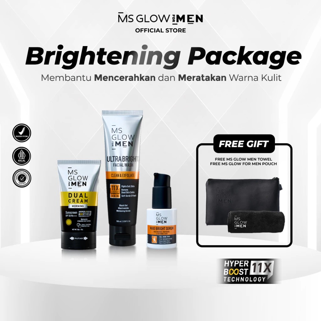 MS Glow Men Paket Basic - Paket Perawatan Kulit Wajah Pria 3in1 - Membantu Mencerahkan - Membantu Membersihkan Kulit Wajah Pria - MS GLOW 09