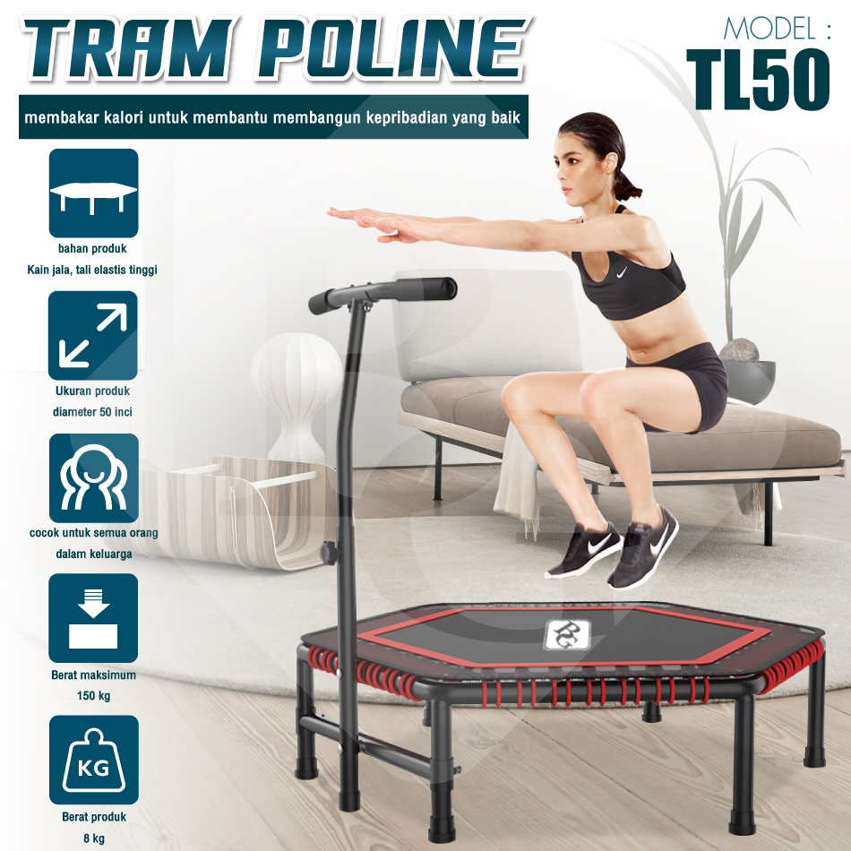 HTD Sport Trampoline Dewasa TL50M (Handle) / TL40M (Handle) dan TL48(Handle)