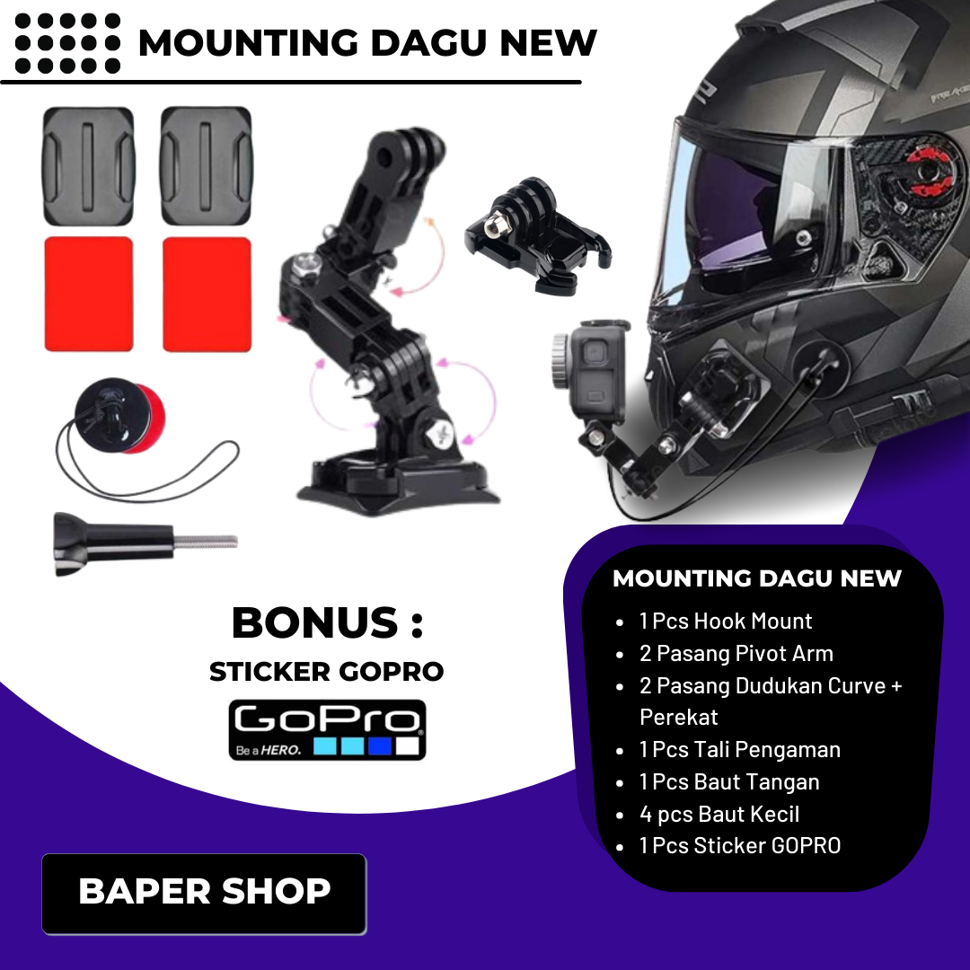 MOUNTING HELM CHIN MOUNT HELMET GOPRO XIAOMI YI ACTION CAM LITE 4K MIJIA BCARE BPRO CURVED MOUNTING MOTOVLOG MOTOR VLOG CAMERA