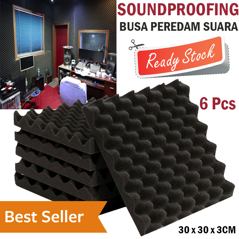 Busa Telur Peredam Suara Ruangan Acoustic Foam Soundproof Noise Reduction 30x30x3CM 6PCS Soundproofing Studio Musik Rekaman Kedap Suara Recording Music Studio Spons Tembok Dinding Penghilang Gema Awet