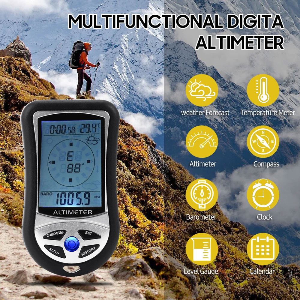 LED Digital Multifunction Outdoor Compass - Black