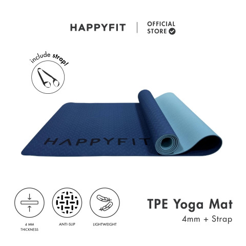 HAPPYFIT [FREE Strap] Yoga Mat Reversible TPE 4mm - Matras Yoga - Matras Olahraga Image3